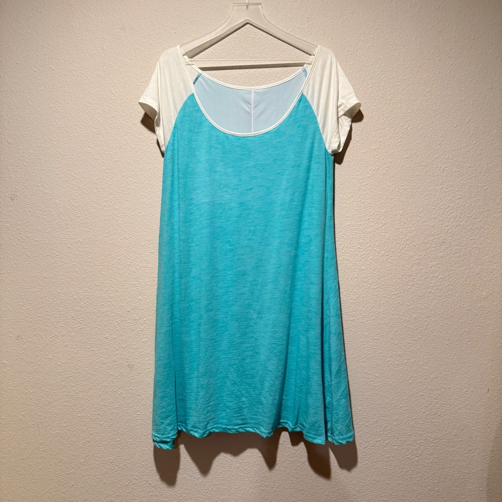 Turquoise Blue Raglan‎ Short Sleeve Scoop Neck Mini T-Shirt Dress Sporty Casual